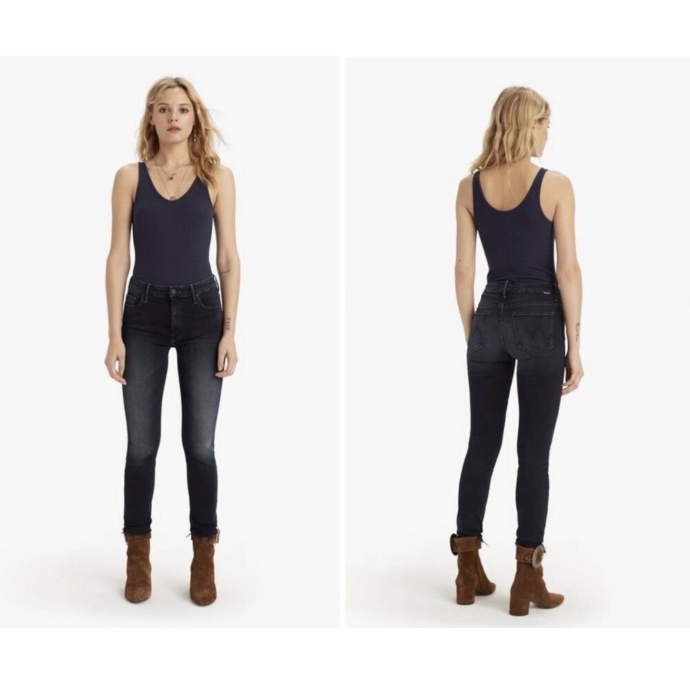 Mother Denim High Waisted Looker Ankle Fray Jeans Last Call Dark Blue Size 25